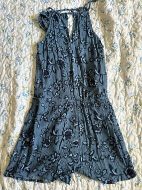 Blue Floral Halter Romper Dress - Women's Blue Floral